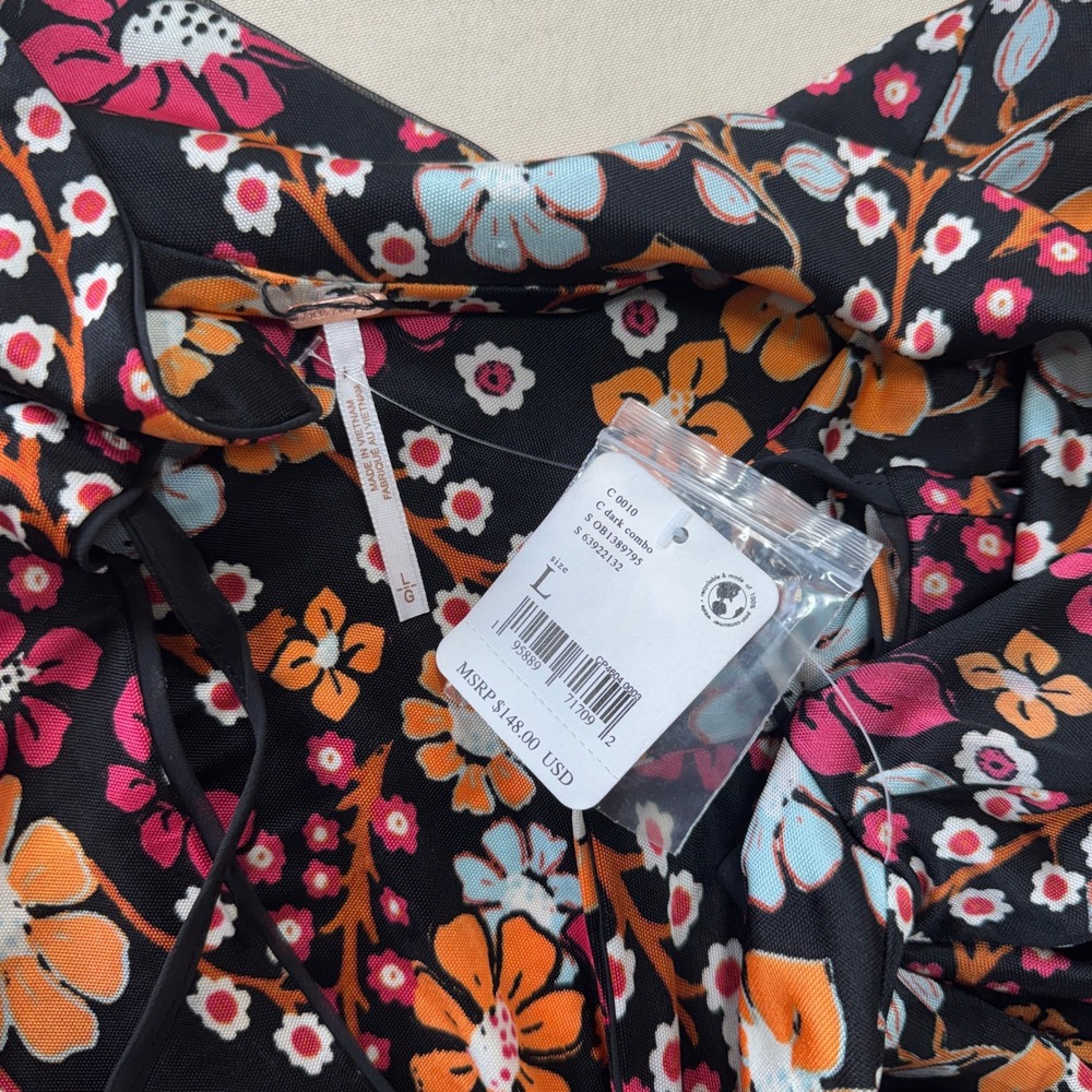 Free People Daisy Jane Mini Dress Floral Long Sleeve Dark Combo Large Boho NWT - Picture 4 of 12
